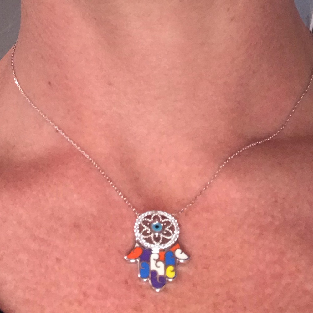 Stephanie Rockway sterling silver/cz Hamsa Pendant